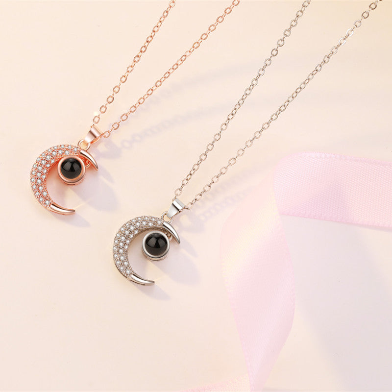 100 Languages I Love You Necklace New Creative Star Moon Decoration Short Leather Rope Clavicle Necklace for Women