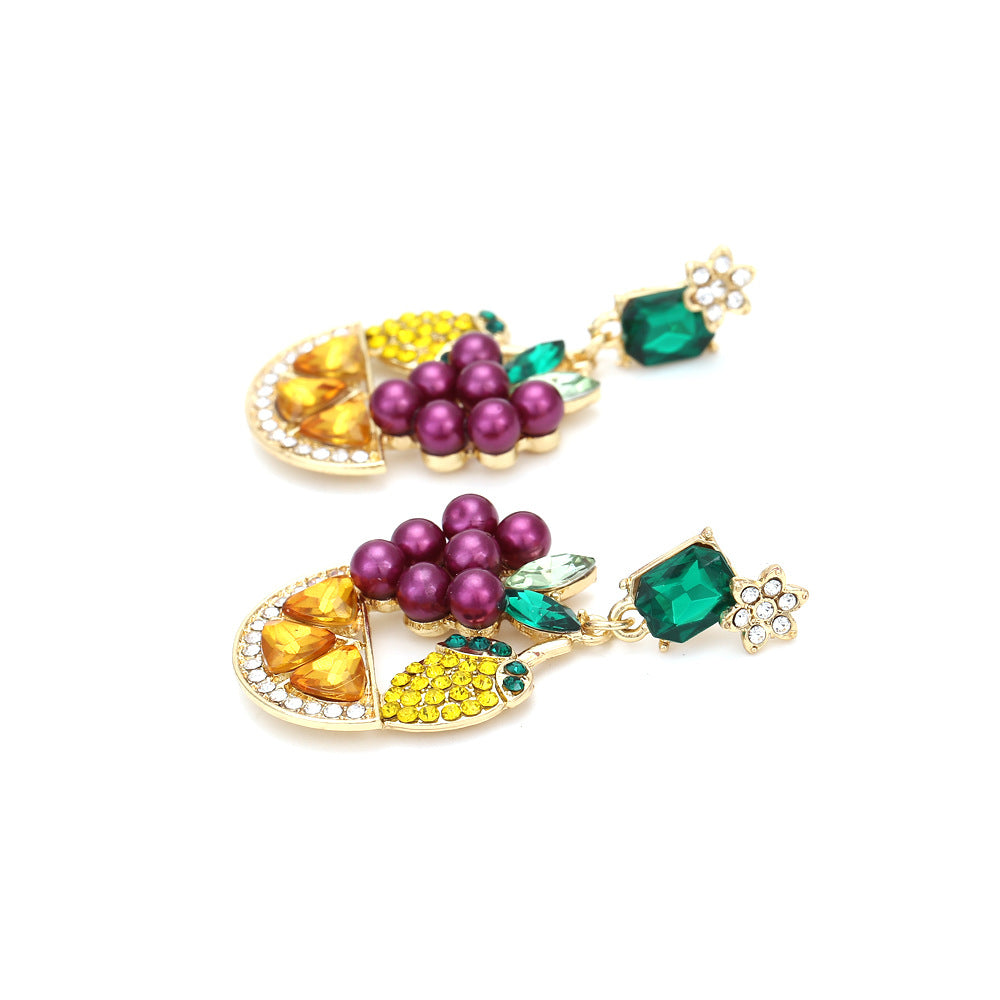 European and American Creative Countryside Style Grape Lemon Pearl Flower Earrings Exaggerated Fruit Flower Earrings Female
