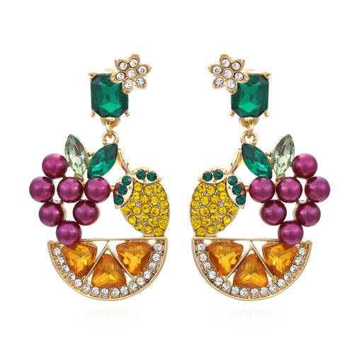 European and American Creative Countryside Style Grape Lemon Pearl Flower Earrings Exaggerated Fruit Flower Earrings Female