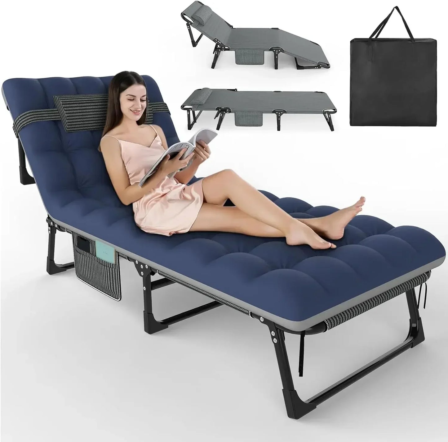 🏕 GlowEscape FlexRest Max – 3-in-1 Folding Camping Bed, Chair & Recliner with Cushion
