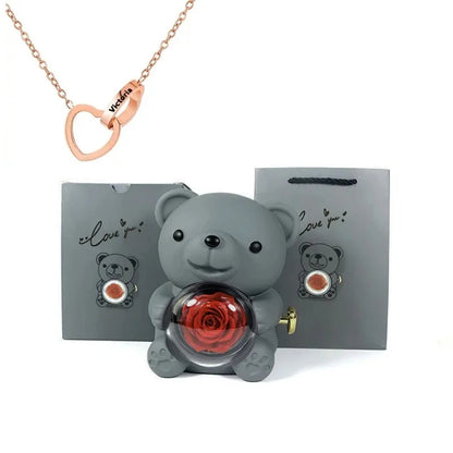 🌹 GlowGift RoseTreasure Box – Eternal Rose Teddy Bear with Rotating Jewelry Surprise