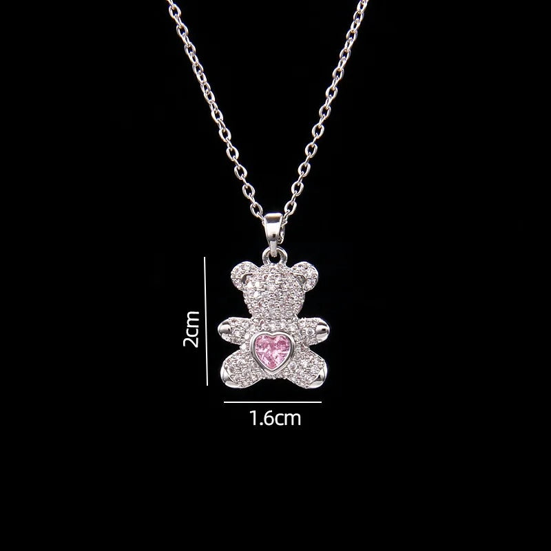 🐻 GlowLuxe BearGleam Necklace – Stainless Steel Bear Pendant with Sparkling Zircon