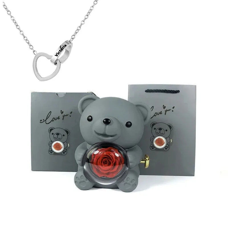 🌹 GlowGift RoseTreasure Box – Eternal Rose Teddy Bear with Rotating Jewelry Surprise