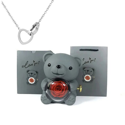 🌹 GlowGift RoseTreasure Box – Eternal Rose Teddy Bear with Rotating Jewelry Surprise