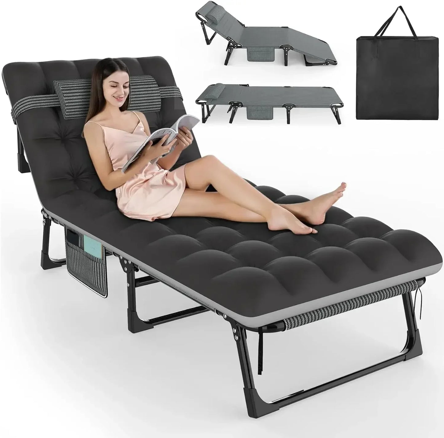 🏕 GlowEscape FlexRest Max – 3-in-1 Folding Camping Bed, Chair & Recliner with Cushion