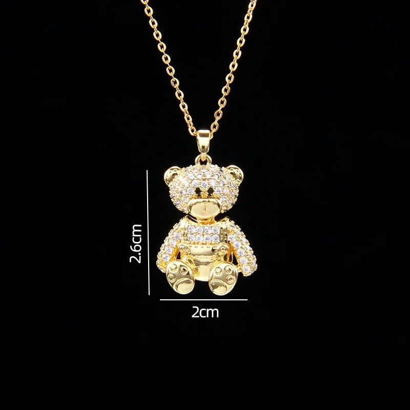 🐻 GlowLuxe BearGleam Necklace – Stainless Steel Bear Pendant with Sparkling Zircon