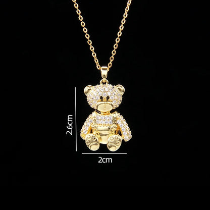 🐻 GlowLuxe BearGleam Necklace – Stainless Steel Bear Pendant with Sparkling Zircon