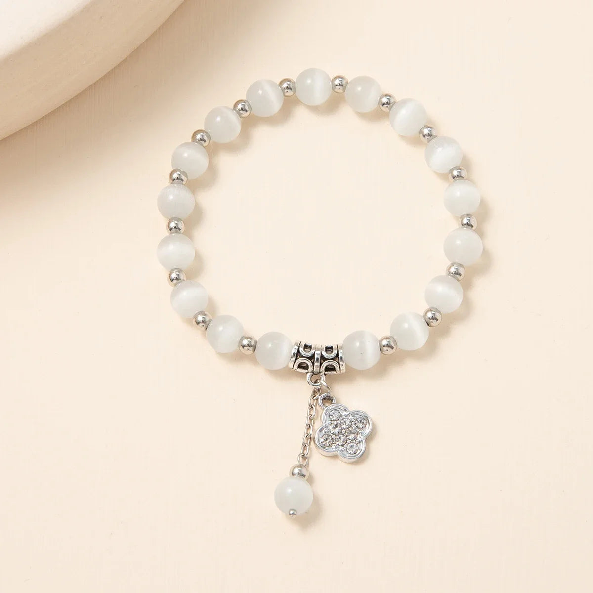 ✨ GlowCharm FortunaBloom – Natural Crystal & White Opal Bracelet