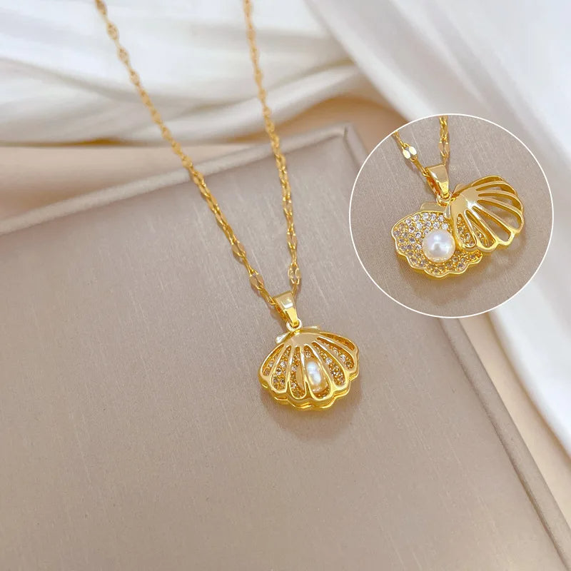 🌸 GlowCharm PearlShell – Openable Shell Pendant Necklace with Pearl