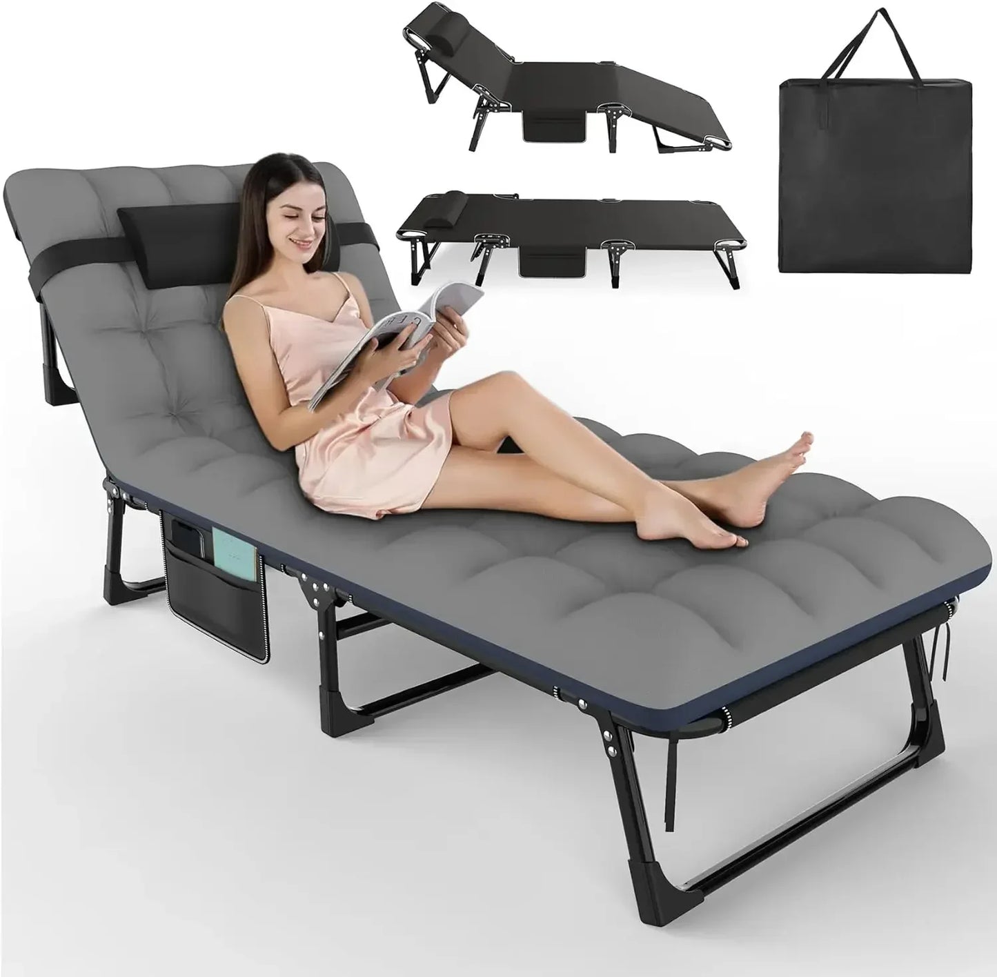 🏕 GlowEscape FlexRest Max – 3-in-1 Folding Camping Bed, Chair & Recliner with Cushion