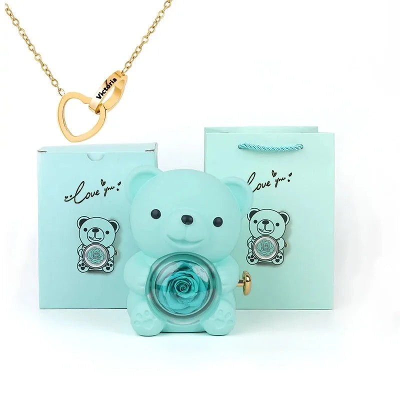 🌹 GlowGift RoseTreasure Box – Eternal Rose Teddy Bear with Rotating Jewelry Surprise