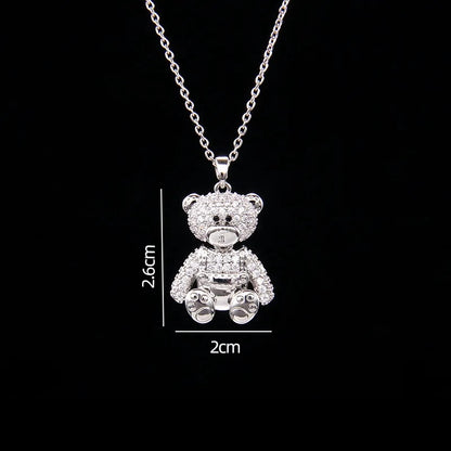 🐻 GlowLuxe BearGleam Necklace – Stainless Steel Bear Pendant with Sparkling Zircon