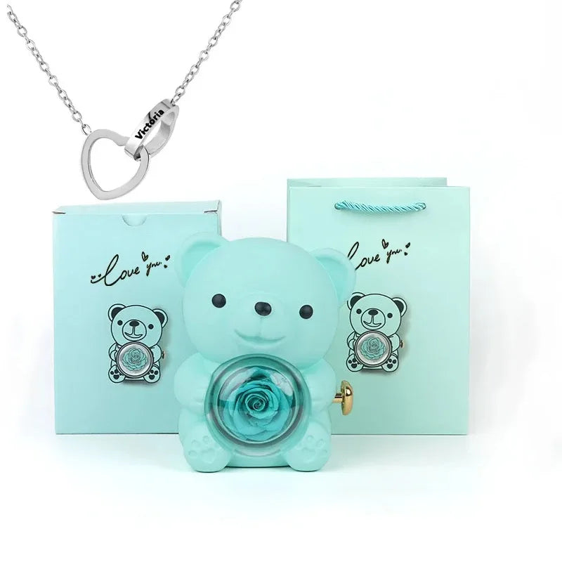 🌹 GlowGift RoseTreasure Box – Eternal Rose Teddy Bear with Rotating Jewelry Surprise