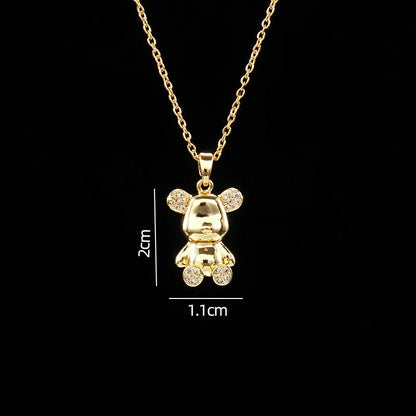 🐻 GlowLuxe BearGleam Necklace – Stainless Steel Bear Pendant with Sparkling Zircon
