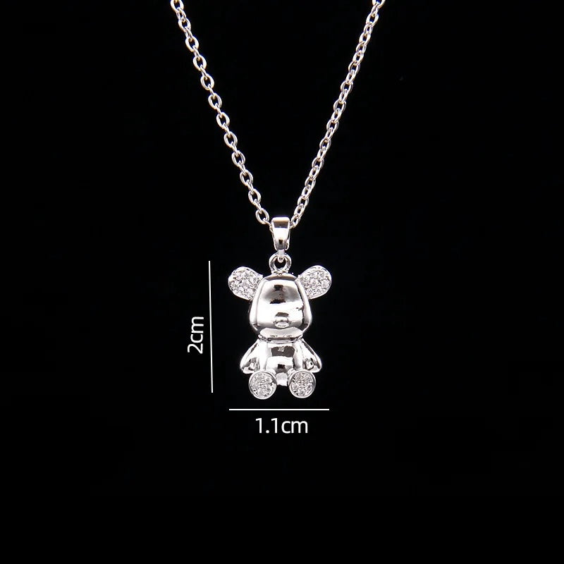 🐻 GlowLuxe BearGleam Necklace – Stainless Steel Bear Pendant with Sparkling Zircon