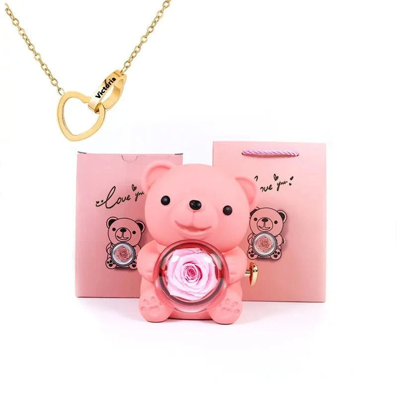 🌹 GlowGift RoseTreasure Box – Eternal Rose Teddy Bear with Rotating Jewelry Surprise