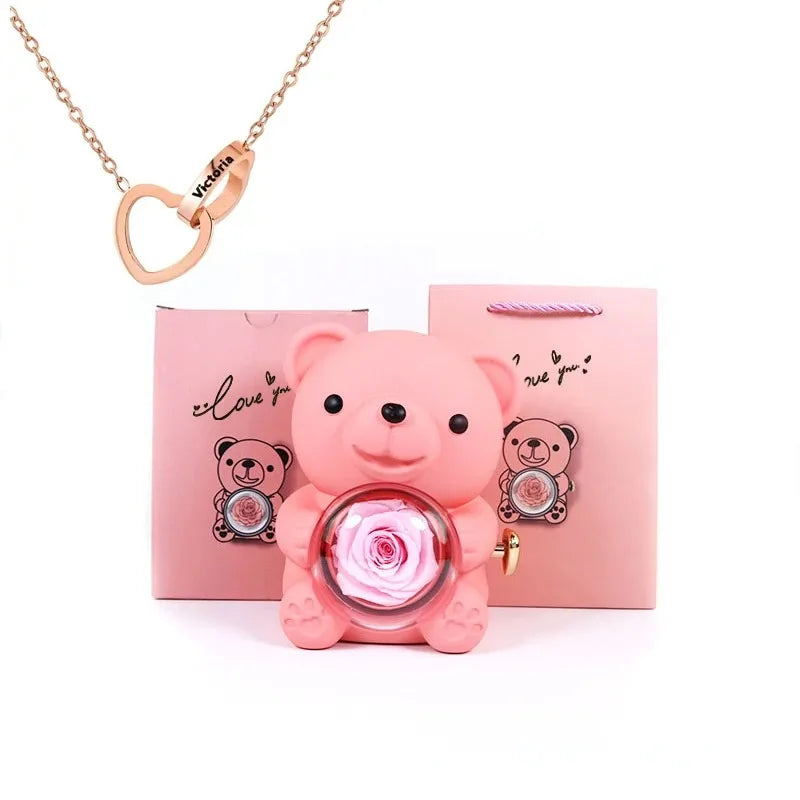 🌹 GlowGift RoseTreasure Box – Eternal Rose Teddy Bear with Rotating Jewelry Surprise