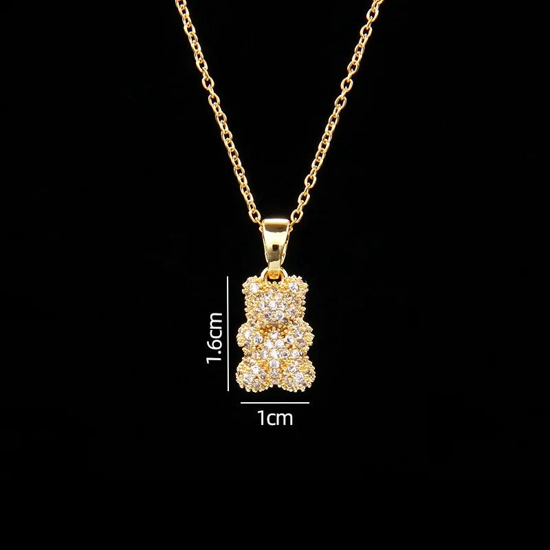 🐻 GlowLuxe BearGleam Necklace – Stainless Steel Bear Pendant with Sparkling Zircon