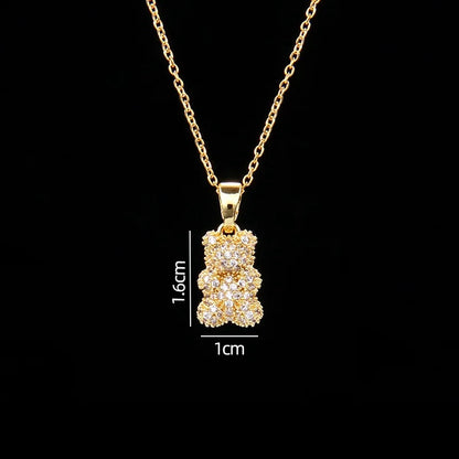 🐻 GlowLuxe BearGleam Necklace – Stainless Steel Bear Pendant with Sparkling Zircon