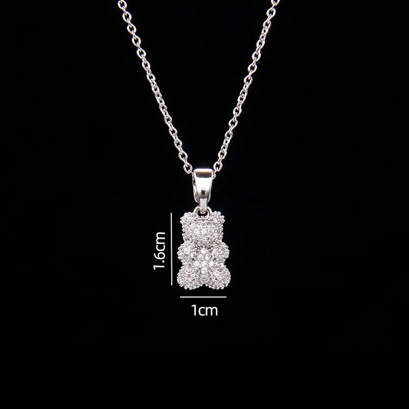 🐻 GlowLuxe BearGleam Necklace – Stainless Steel Bear Pendant with Sparkling Zircon