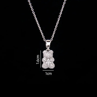 🐻 GlowLuxe BearGleam Necklace – Stainless Steel Bear Pendant with Sparkling Zircon