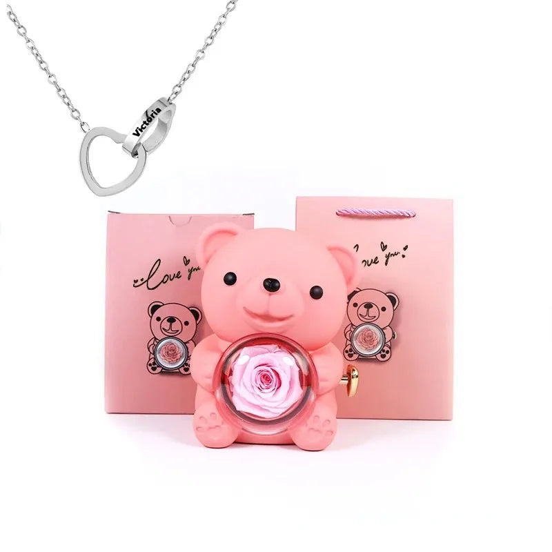 🌹 GlowGift RoseTreasure Box – Eternal Rose Teddy Bear with Rotating Jewelry Surprise