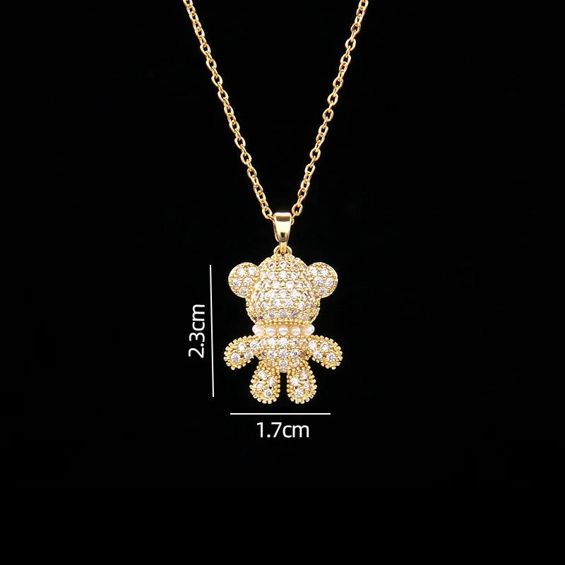🐻 GlowLuxe BearGleam Necklace – Stainless Steel Bear Pendant with Sparkling Zircon