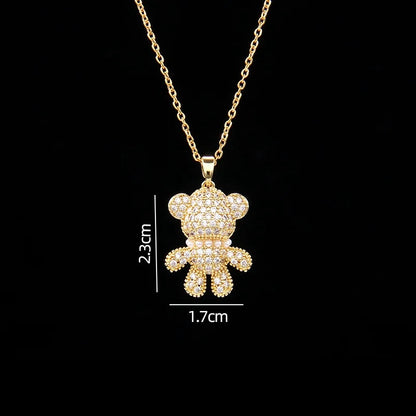 🐻 GlowLuxe BearGleam Necklace – Stainless Steel Bear Pendant with Sparkling Zircon