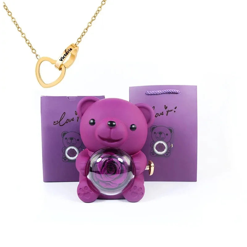 🌹 GlowGift RoseTreasure Box – Eternal Rose Teddy Bear with Rotating Jewelry Surprise