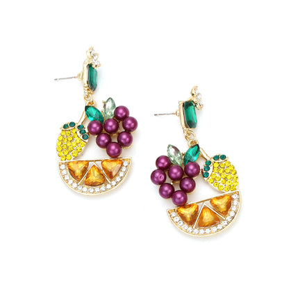 European and American Creative Countryside Style Grape Lemon Pearl Flower Earrings Exaggerated Fruit Flower Earrings Female