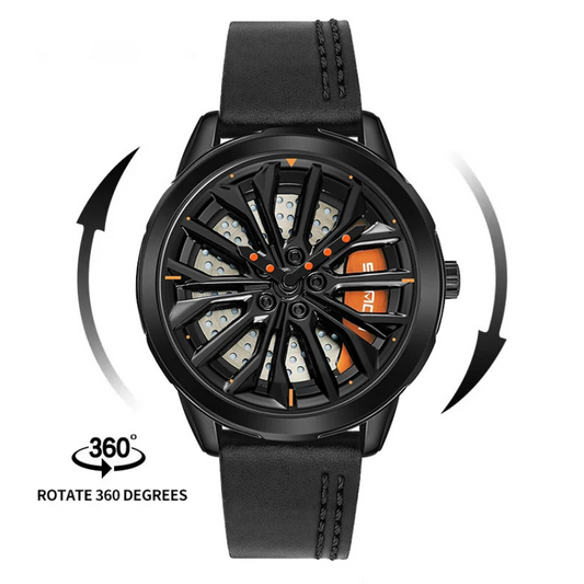 ⌚ GlowDrive RimWatch – 360° Spinning Sport Watch Inspired by Car Rims