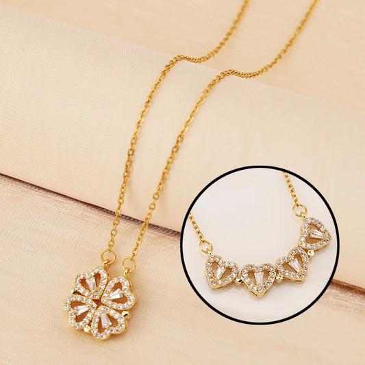 💖 GlowCharm AmoraClover – Folding Heart & Four-Leaf Clover Magnetic Pendant