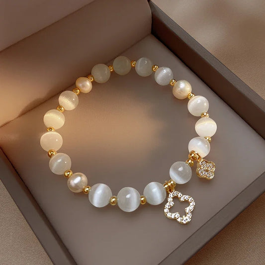 ✨ GlowCharm FortunaBloom – Natural Crystal & White Opal Bracelet