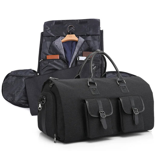 🧳 GlowTravel JetForm 2-in-1 – Convertible Duffel & Hanging Garment Bag (PU Leather, Carry-On Size)
