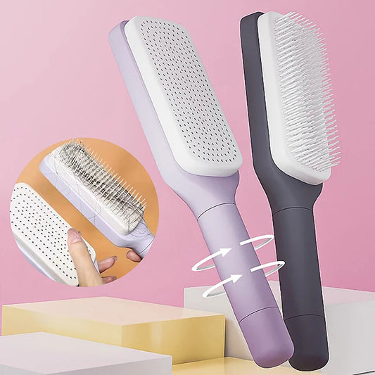 💆 GlowBrush CleanEase – Self-Cleaning Anti-Static Hairbrush with Scalp Massage Cushion