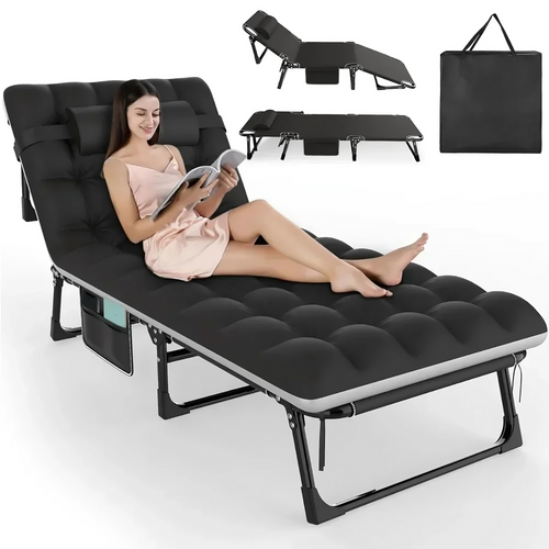 🏕 GlowEscape FlexRest Max – 3-in-1 Folding Camping Bed, Chair & Recliner with Cushion