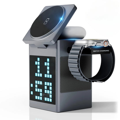 ⚡ GlowTech ChargeHub 6X – Magnetic Wireless Charger with Speaker, Clock & Night Light