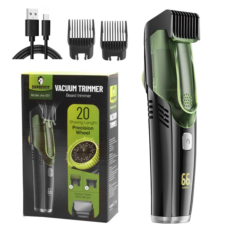 ✂️ GlowGroom VacuTrim Precision – Cordless Vacuum Beard Trimmer with 20 Length Settings