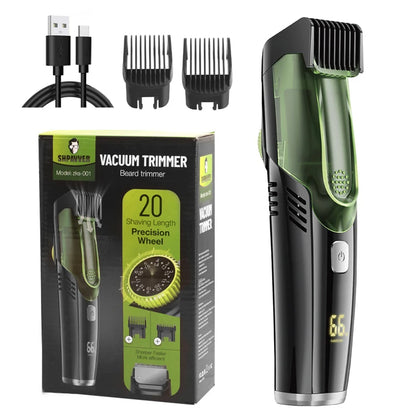 ✂️ GlowGroom VacuTrim Precision – Cordless Vacuum Beard Trimmer with 20 Length Settings