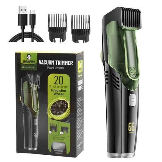 ✂️ GlowGroom VacuTrim Precision – Cordless Vacuum Beard Trimmer with 20 Length Settings