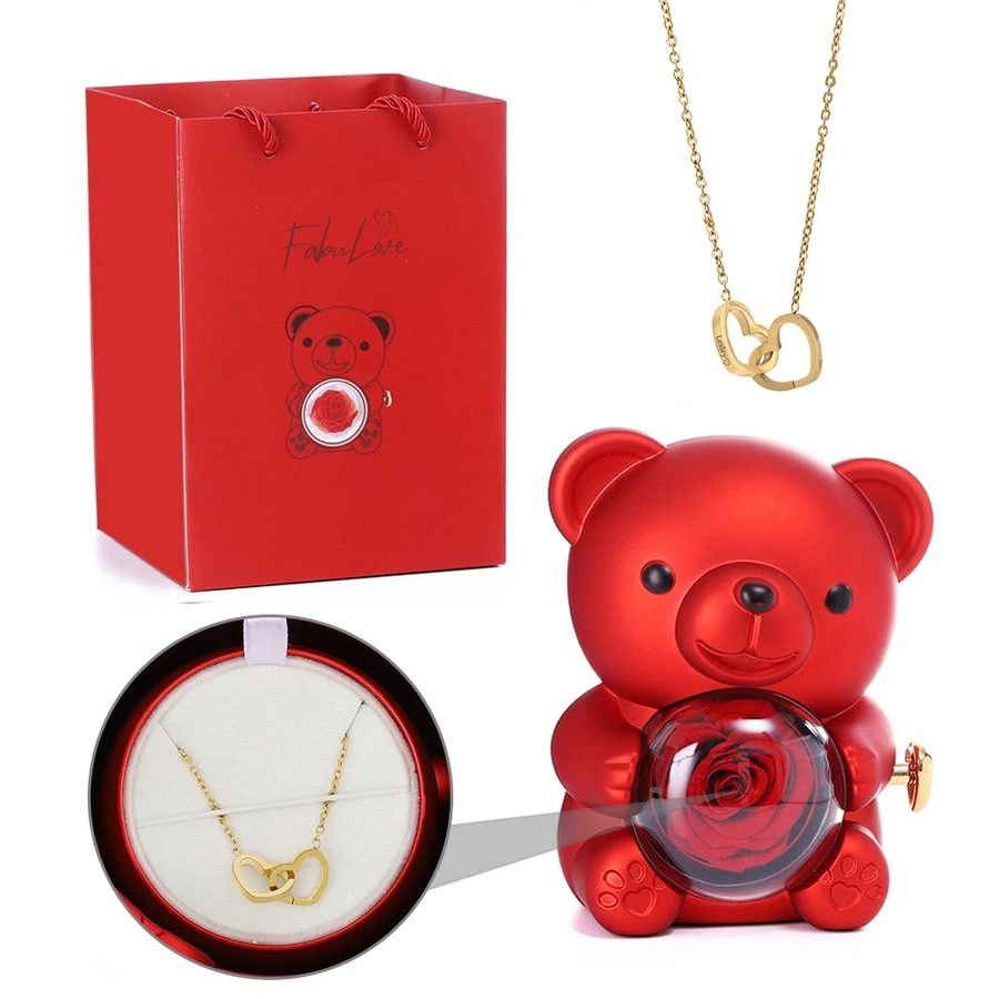 🌹 GlowGift RoseTreasure Box – Eternal Rose Teddy Bear with Rotating Jewelry Surprise