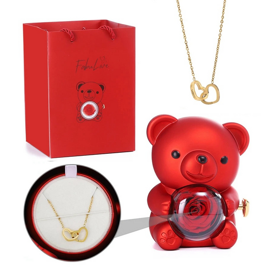 🌹 GlowGift RoseTreasure Box – Eternal Rose Teddy Bear with Rotating Jewelry Surprise