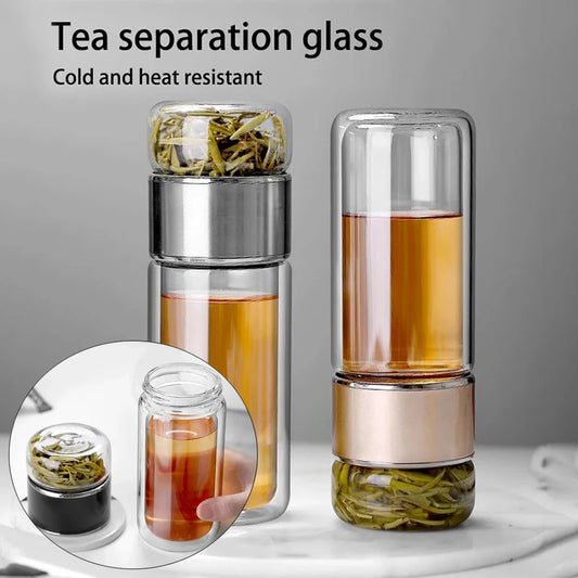 🍵 GlowSip InfuseGlass – Double-Layer Tea Infuser Bottle