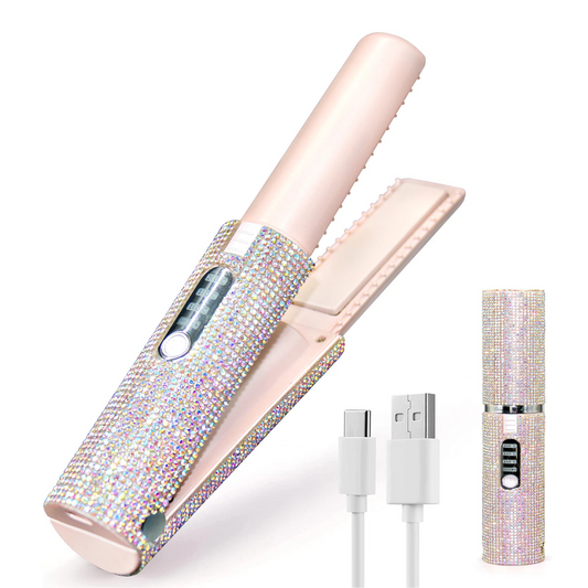 💎 GlowBeauty LuxeGlide Mini™ – Cordless Portable Hair Straightener with Rhinestones & Power Bank