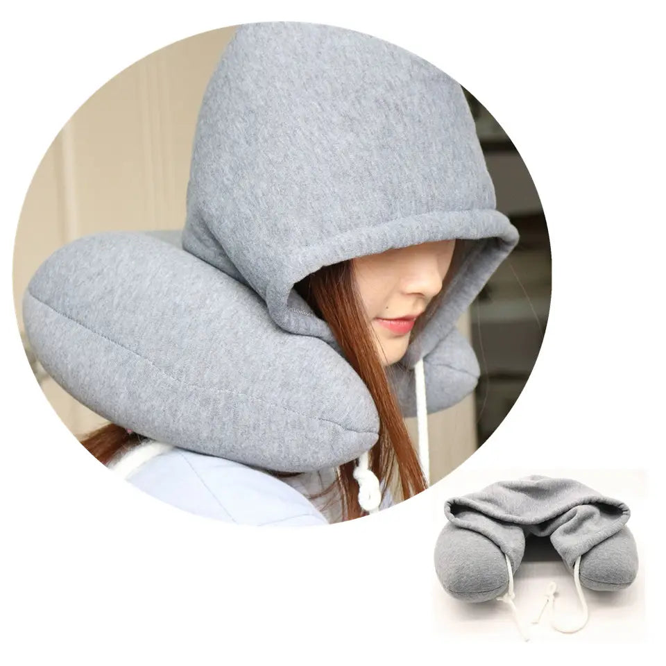 🛫 GlowTravel HoodRest – Memory Foam Neck Pillow with Hood & Eye Mask
