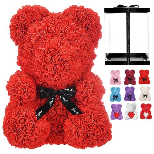 🌹 GlowGift RoseBear Luxe – 16" Handmade Rose Teddy Bear with Display Box