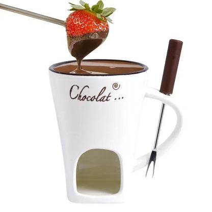 🍫 GlowHome FondueFlame – 130ML Ceramic Fondue Mug with Candle-Heating Base