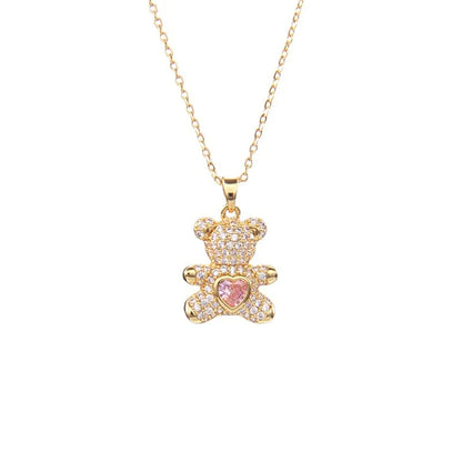 🐻 GlowLuxe BearGleam Necklace – Stainless Steel Bear Pendant with Sparkling Zircon