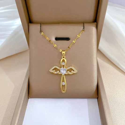 GlowCharm RadiantCross – Unisex Zircon-Encrusted Pendant Necklace