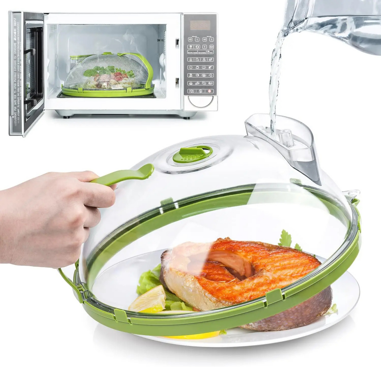 🍽 GlowKitchen SteamShield – Microwave Food Cover with Built-In Steamer